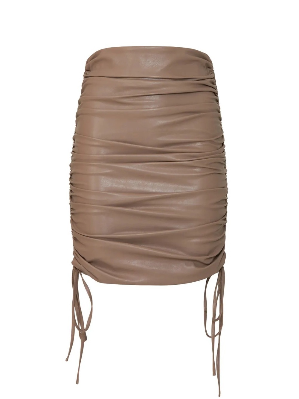 NWT Lapointe Taupe Ruched Faux Leather Mini Skirt with Side Ties